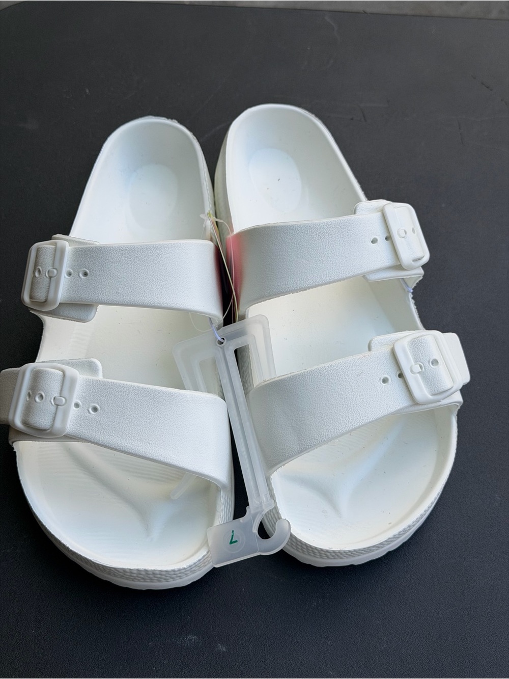 Women's White Double-Strap Slide Sandals with Adjustable Buckles